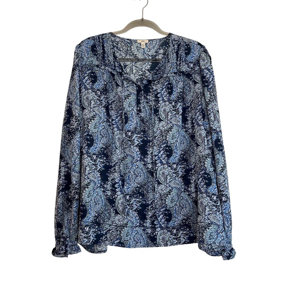 Joie Paisley Peasant Blouse Balloon Long Sleeves Size L Blue Boho 1/4 Button